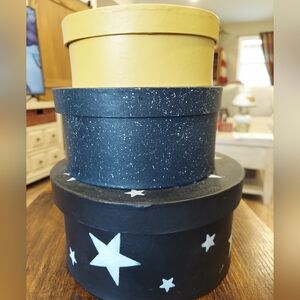 Americana Primitive Celestial Theme Nesting Paper Mache Boxes Stands 9.5" Tall